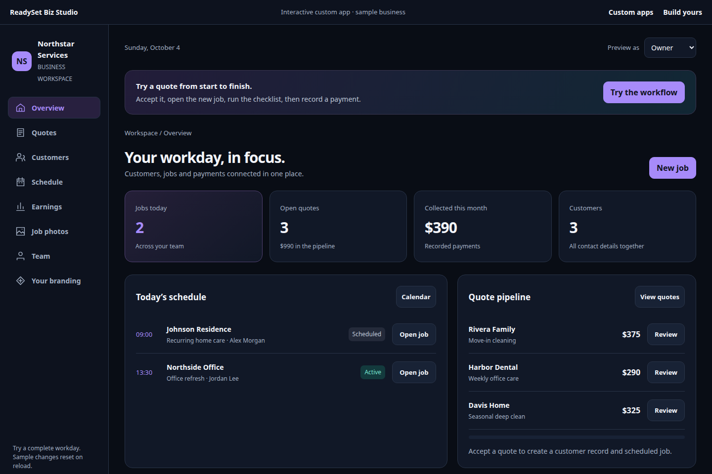Custom business manager app example