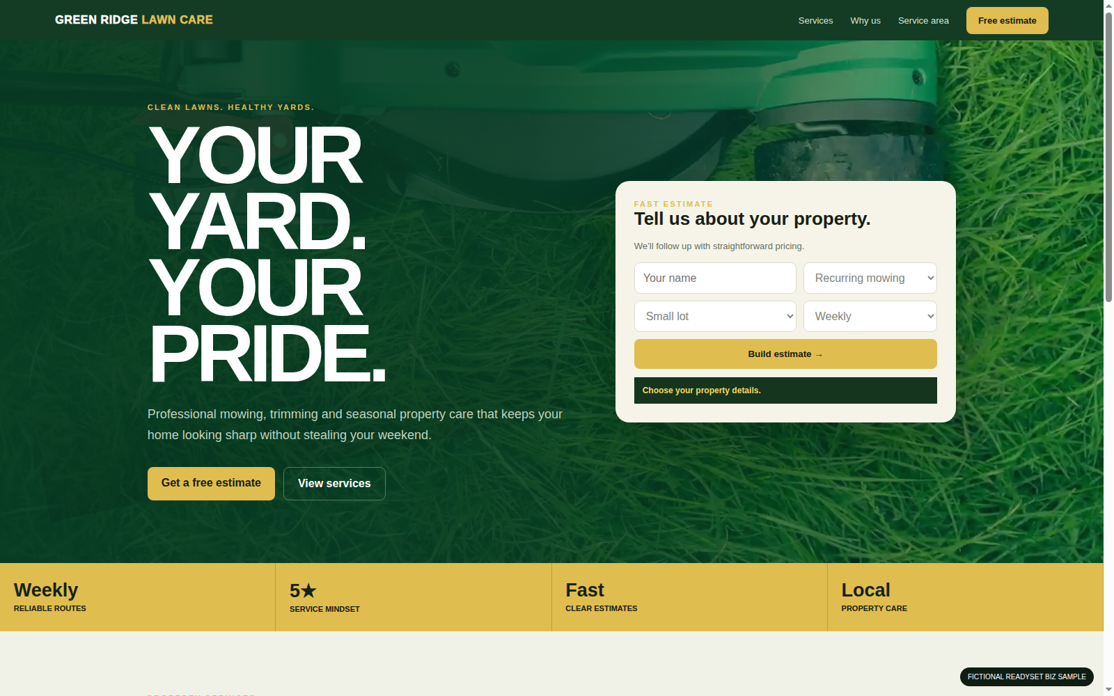 Three-page lawn care business website example