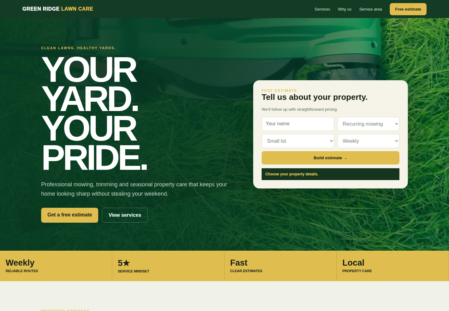 Lawn care design example for the Business Website package